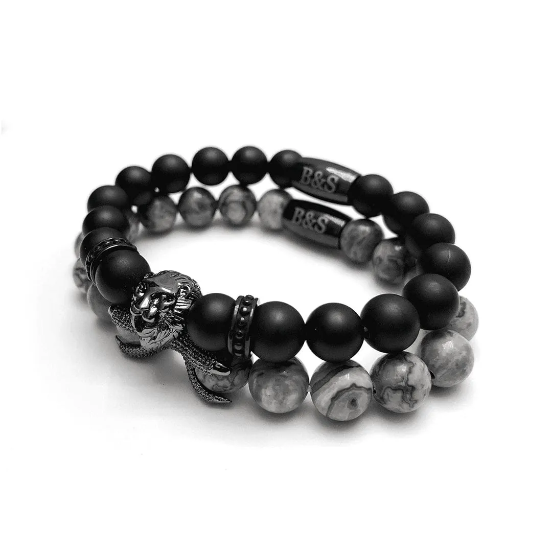 Gun Black Lion with Black & Grey Stones Set