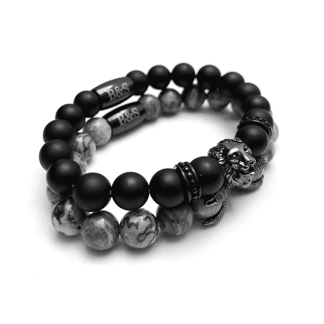 Gun Black Lion with Black & Grey Stones Set