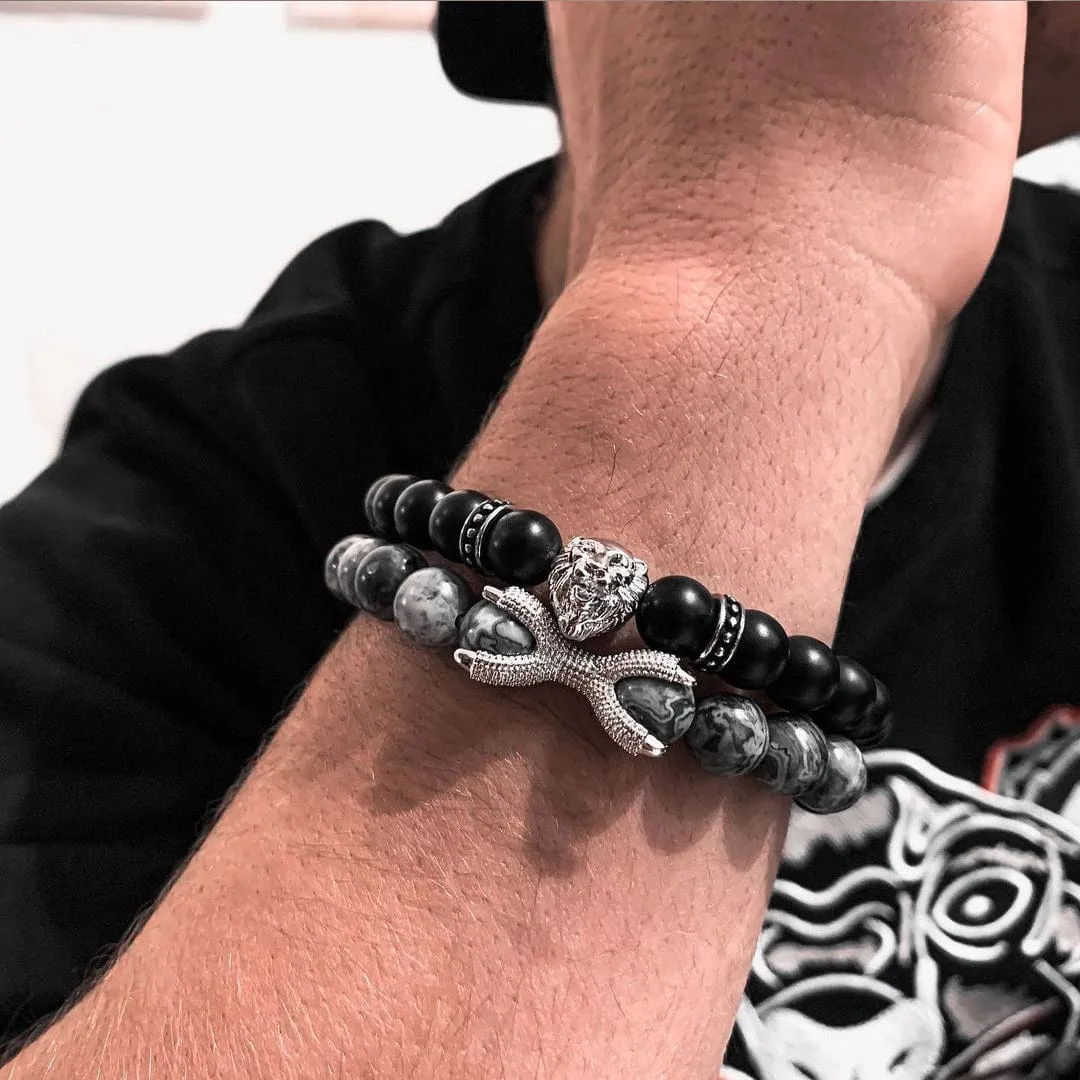 Gun Black Lion with Black & Grey Stones Set