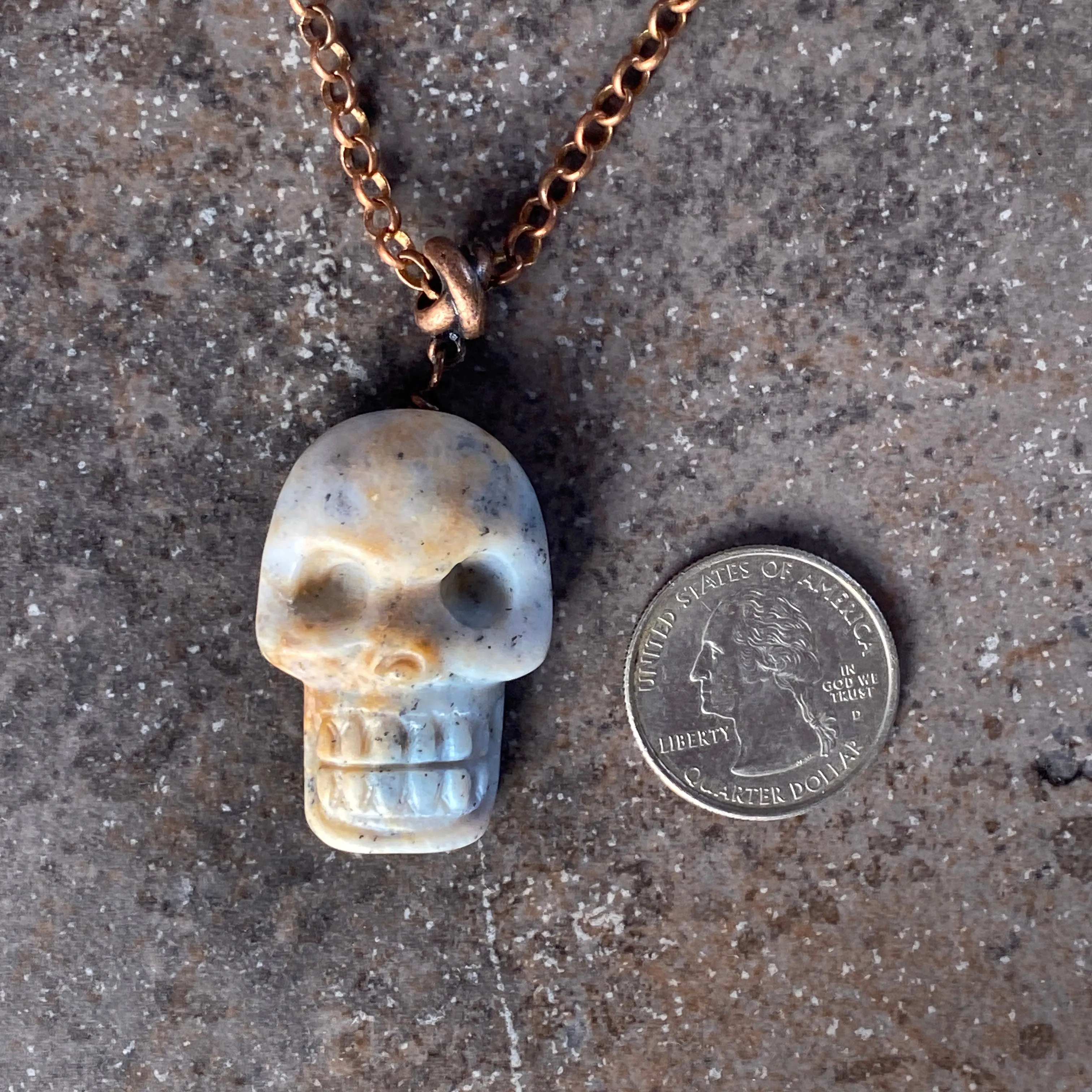 Ice Agate gemstone Skull on Copper chain necklace