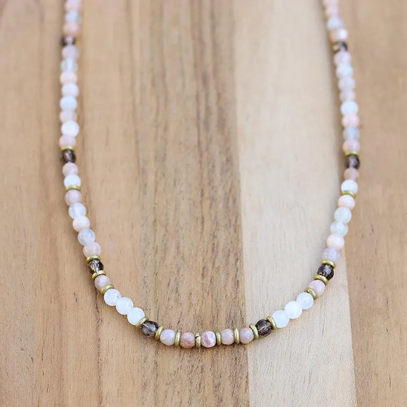 Joy and Intuition Moonstone and Smoky Quartz Delicate Necklace