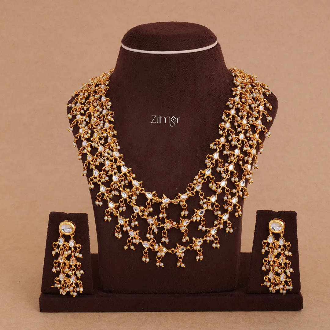 KH100884 Kundan Beads Gold Plated Layered Traditional Necklace Set