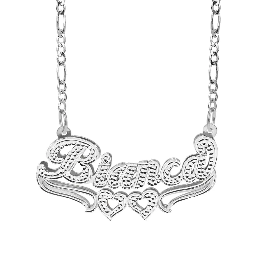 Kids Script Name Necklace with Beading and Rhodium