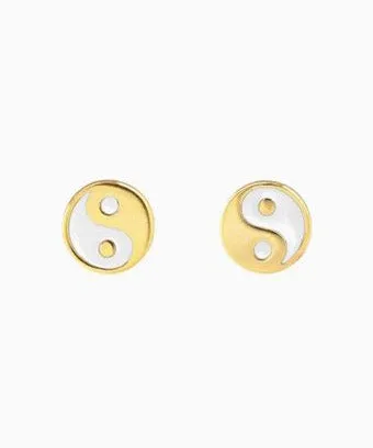 Kris Nations Yin and Yang Enamel Stud Earrings - White/Gold