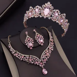 Ladies Crystal Bridal Jewelry Sets Tiaras Necklace Earring Sets