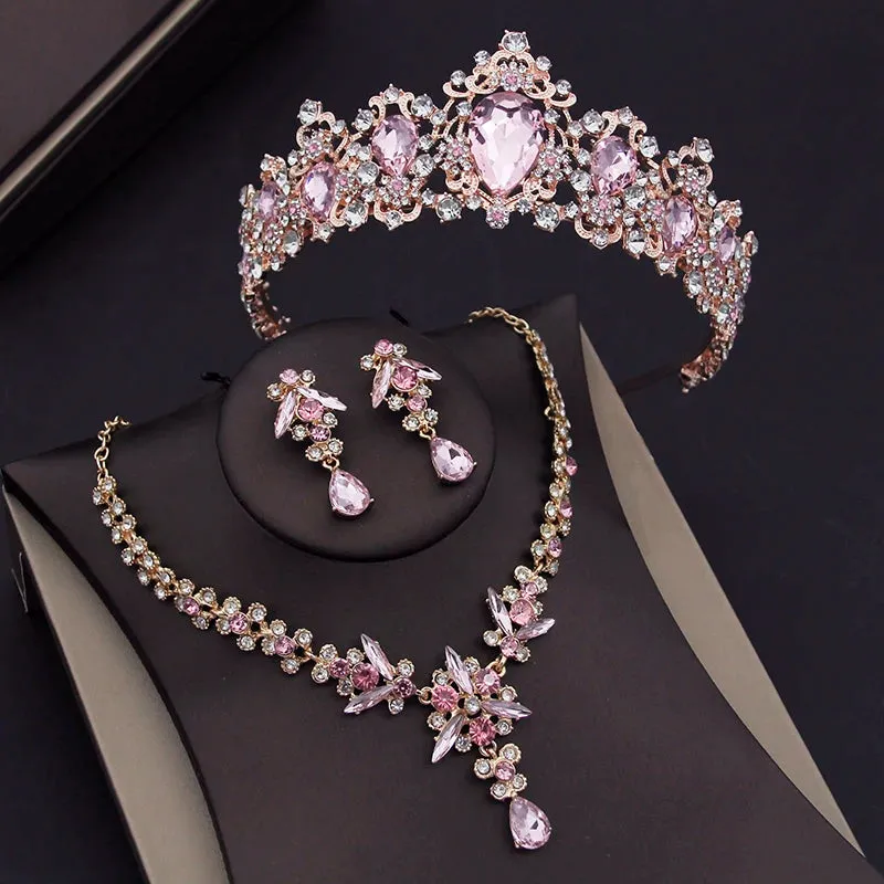 Ladies Crystal Bridal Jewelry Sets Tiaras Necklace Earring Sets