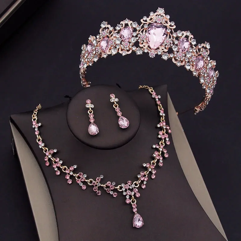 Ladies Crystal Bridal Jewelry Sets Tiaras Necklace Earring Sets