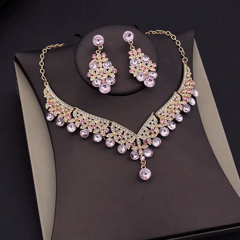 Ladies Crystal Bridal Jewelry Sets Tiaras Necklace Earring Sets