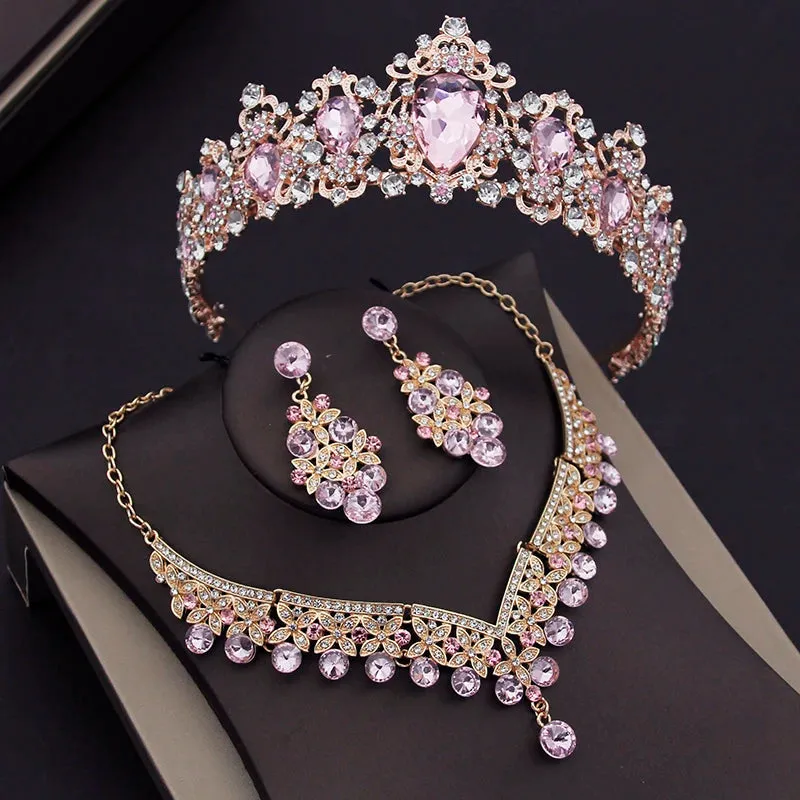 Ladies Crystal Bridal Jewelry Sets Tiaras Necklace Earring Sets