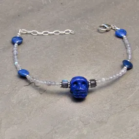 Lapis lazuli gemstone anklet with Labradorite, and Sterling Silver