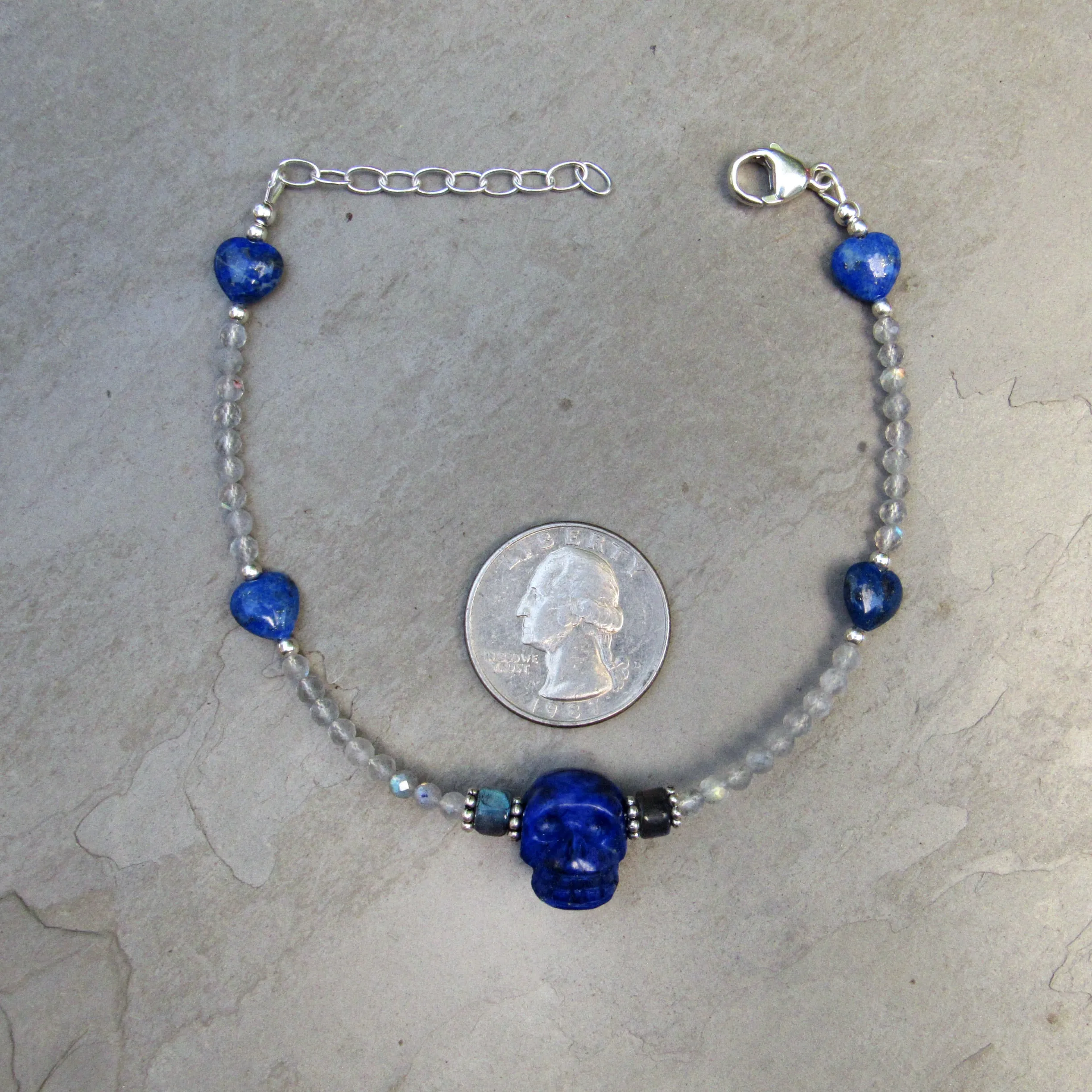 Lapis lazuli gemstone anklet with Labradorite, and Sterling Silver