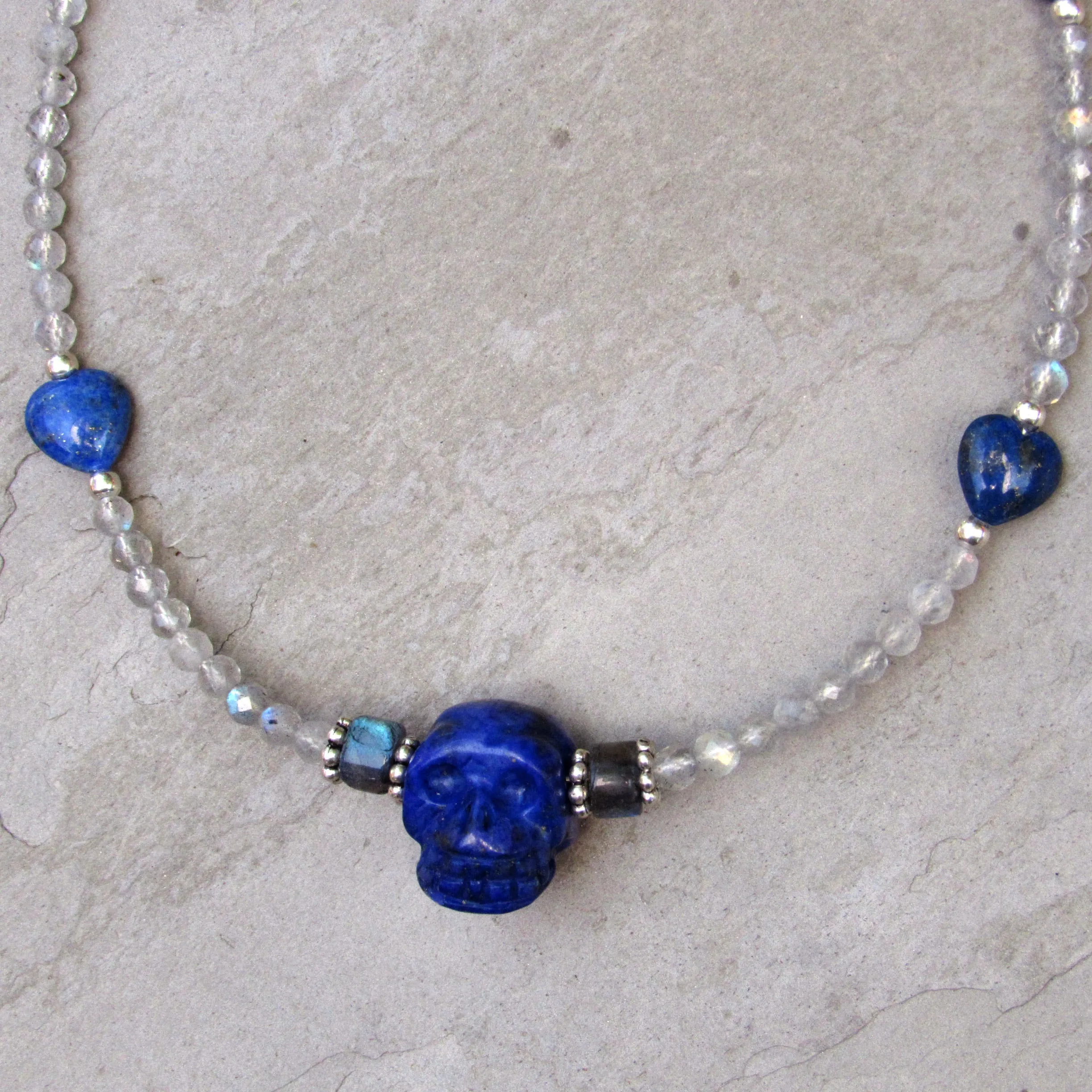 Lapis lazuli gemstone anklet with Labradorite, and Sterling Silver