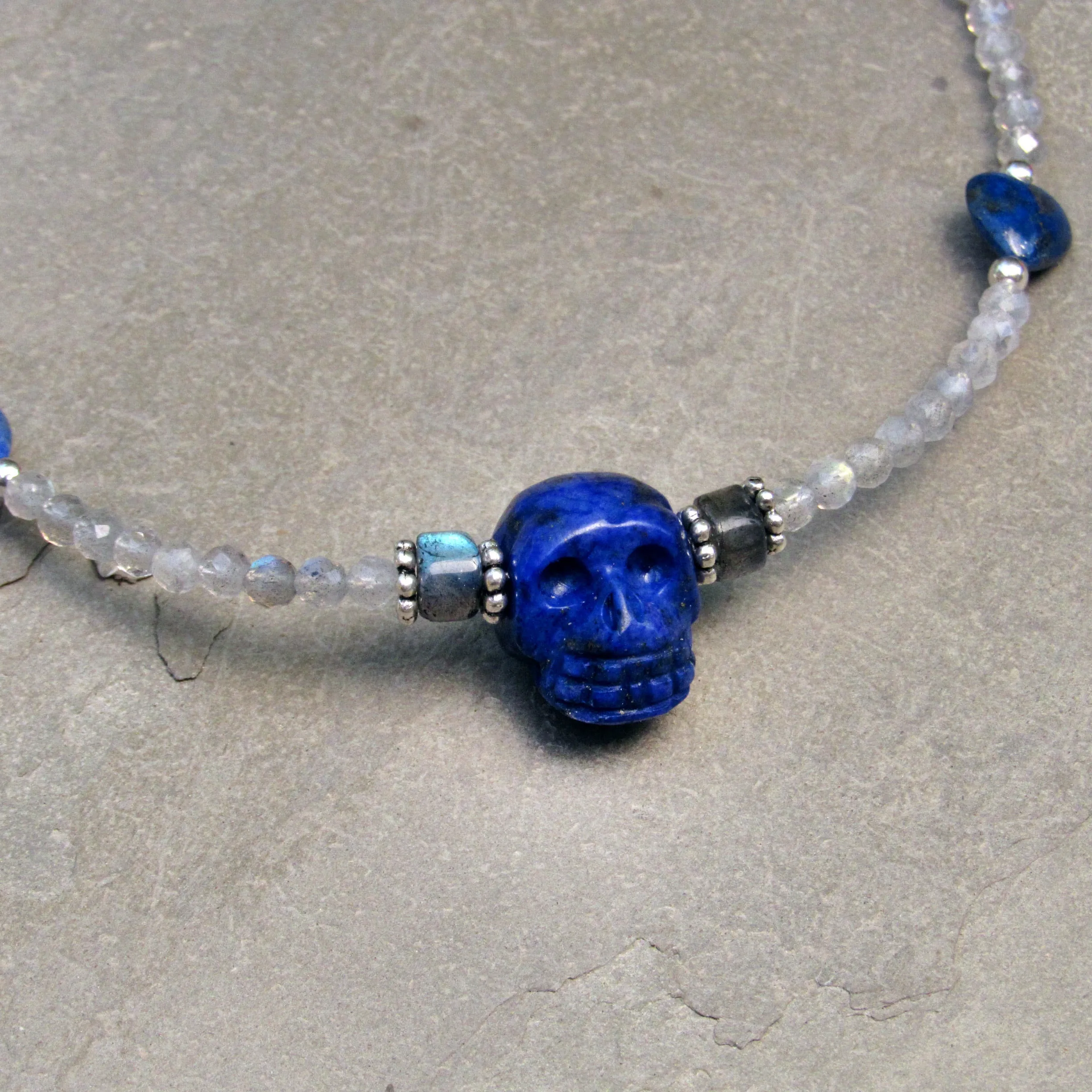 Lapis lazuli gemstone anklet with Labradorite, and Sterling Silver