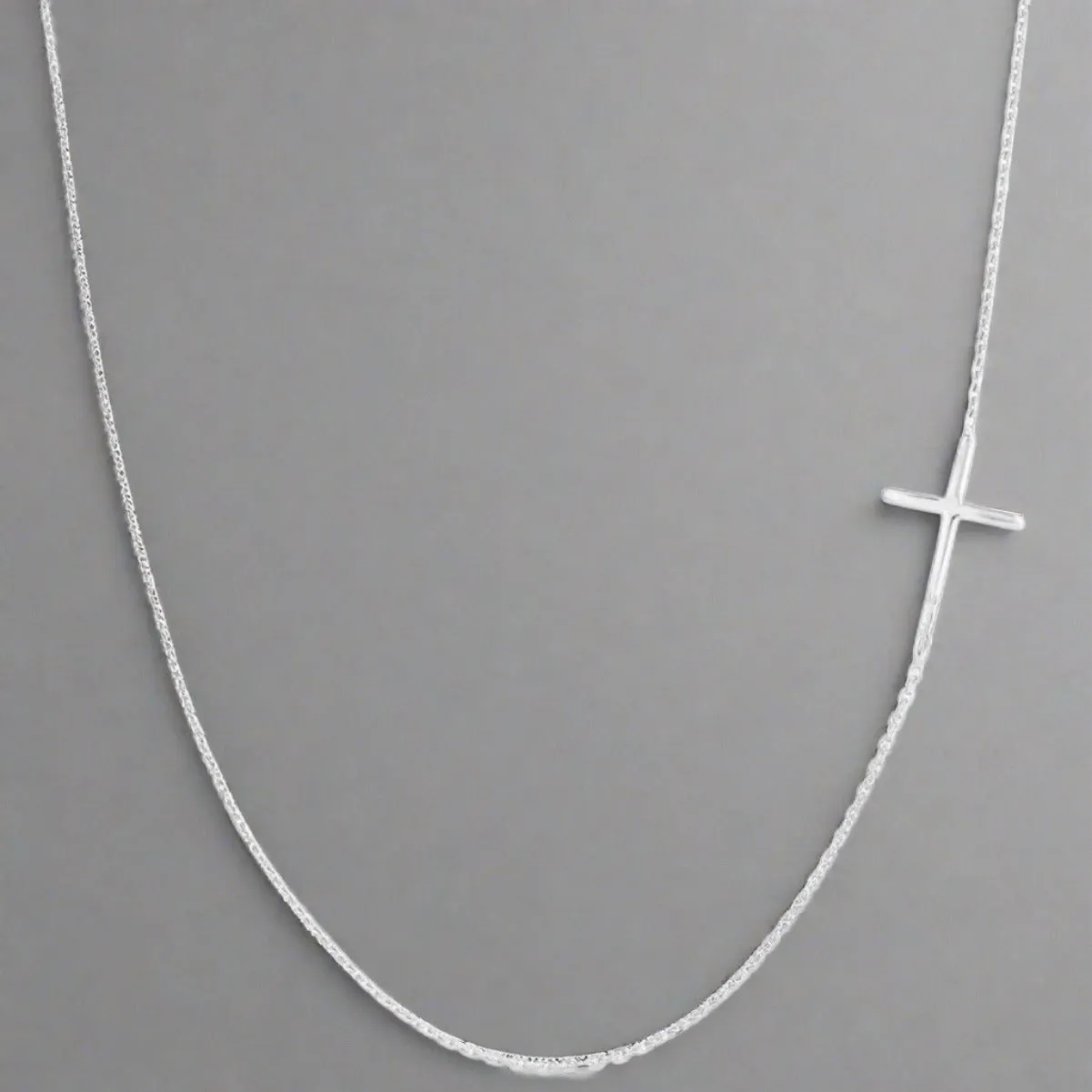 Lauren Side Cross Silver Necklace