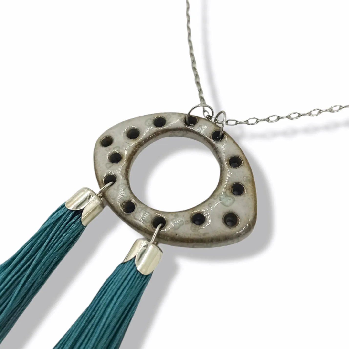 Long ceramic necklace in earthy tones