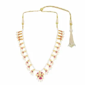 Lotus Drops Pearl Necklace in Pink Enamel