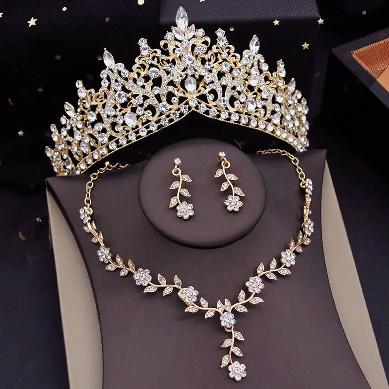 Luxury Crystal Jewelry Sets Rhinestone Tiaras Crown Necklace Earrings Fashion Jewelry