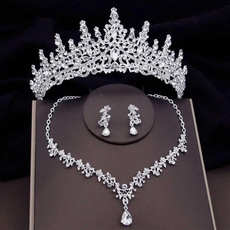 Luxury Crystal Jewelry Sets Rhinestone Tiaras Crown Necklace Earrings Fashion Jewelry