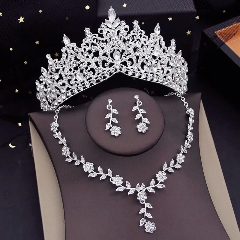 Luxury Crystal Jewelry Sets Rhinestone Tiaras Crown Necklace Earrings Fashion Jewelry