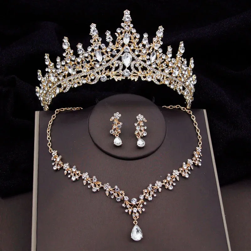 Luxury Crystal Jewelry Sets Rhinestone Tiaras Crown Necklace Earrings Fashion Jewelry