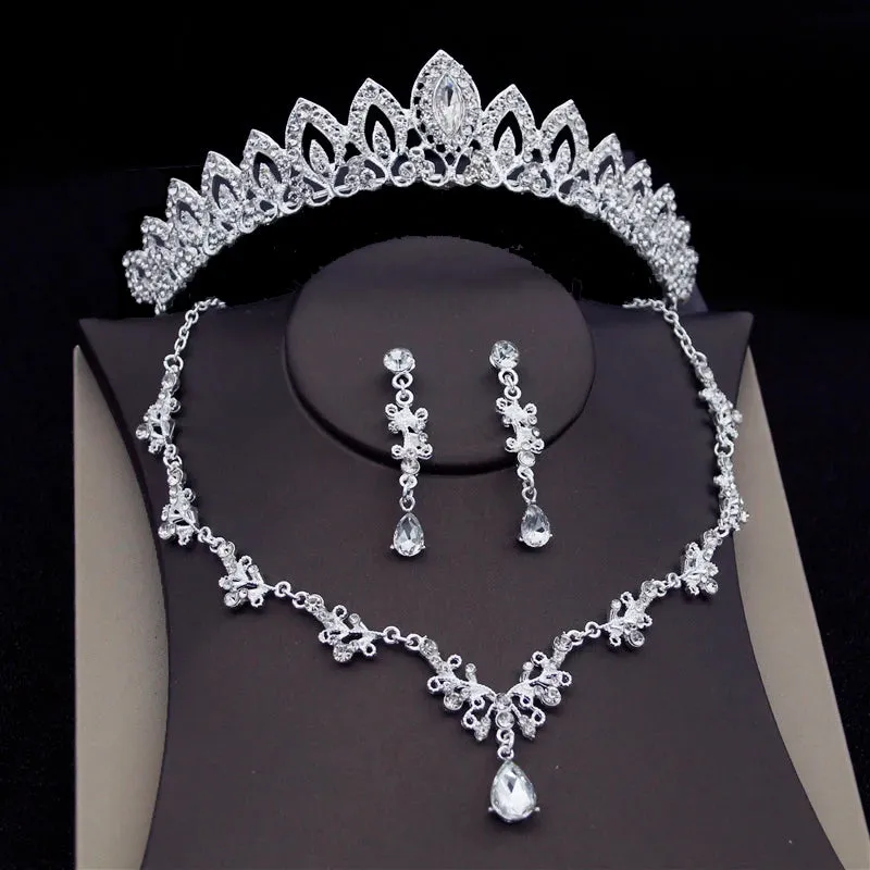 Luxury Crystal Jewelry Sets Rhinestone Tiaras Crown Necklace Earrings Fashion Jewelry