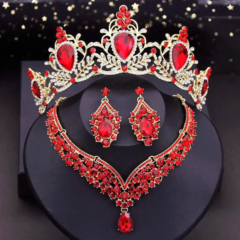 Luxury Princess Wedding Tiaras Choker Necklace Earring Costume Jewelry Set