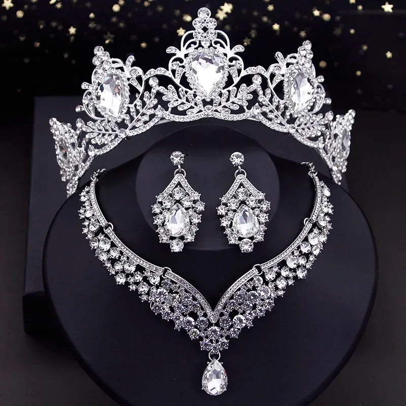 Luxury Princess Wedding Tiaras Choker Necklace Earring Costume Jewelry Set