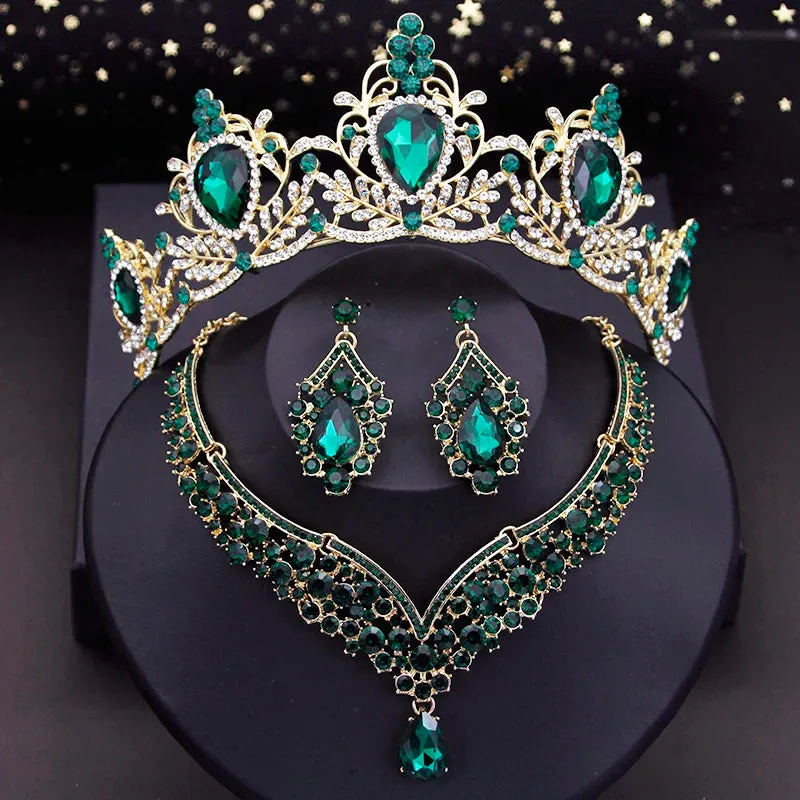 Luxury Princess Wedding Tiaras Choker Necklace Earring Costume Jewelry Set