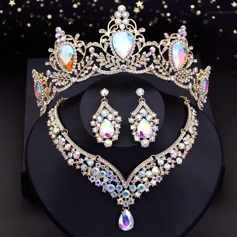 Luxury Princess Wedding Tiaras Choker Necklace Earring Costume Jewelry Set