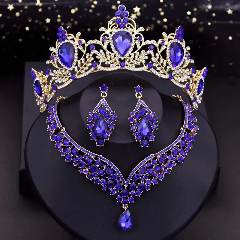 Luxury Princess Wedding Tiaras Choker Necklace Earring Costume Jewelry Set