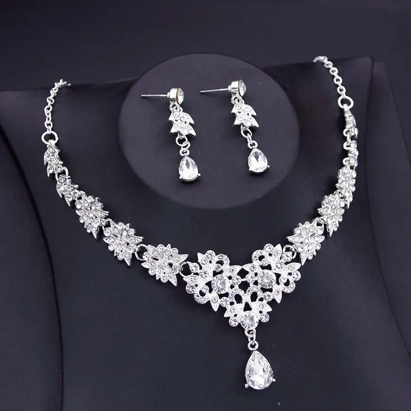 Luxury Small Crown Jewelry Set Bridal Tiara Necklace Earrings Princess Wedding Jewelry Accessories