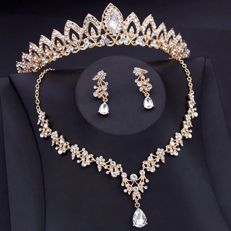 Luxury Small Crown Jewelry Set Bridal Tiara Necklace Earrings Princess Wedding Jewelry Accessories