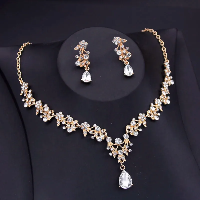 Luxury Small Crown Jewelry Set Bridal Tiara Necklace Earrings Princess Wedding Jewelry Accessories