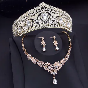 Luxury Wedding Crown Jewelry Sets Bridal Earrings Necklace and Tiaras