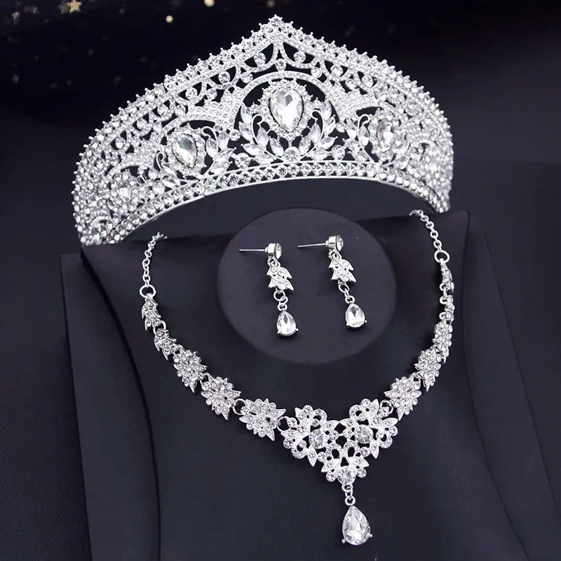 Luxury Wedding Crown Jewelry Sets Bridal Earrings Necklace and Tiaras