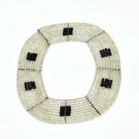 Maasai Square Beaded Bangle 08 - Black & Silver