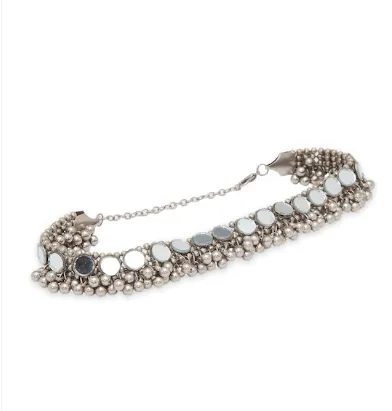 Mirror Silver Ghungaroo Oxidised Choker Necklace