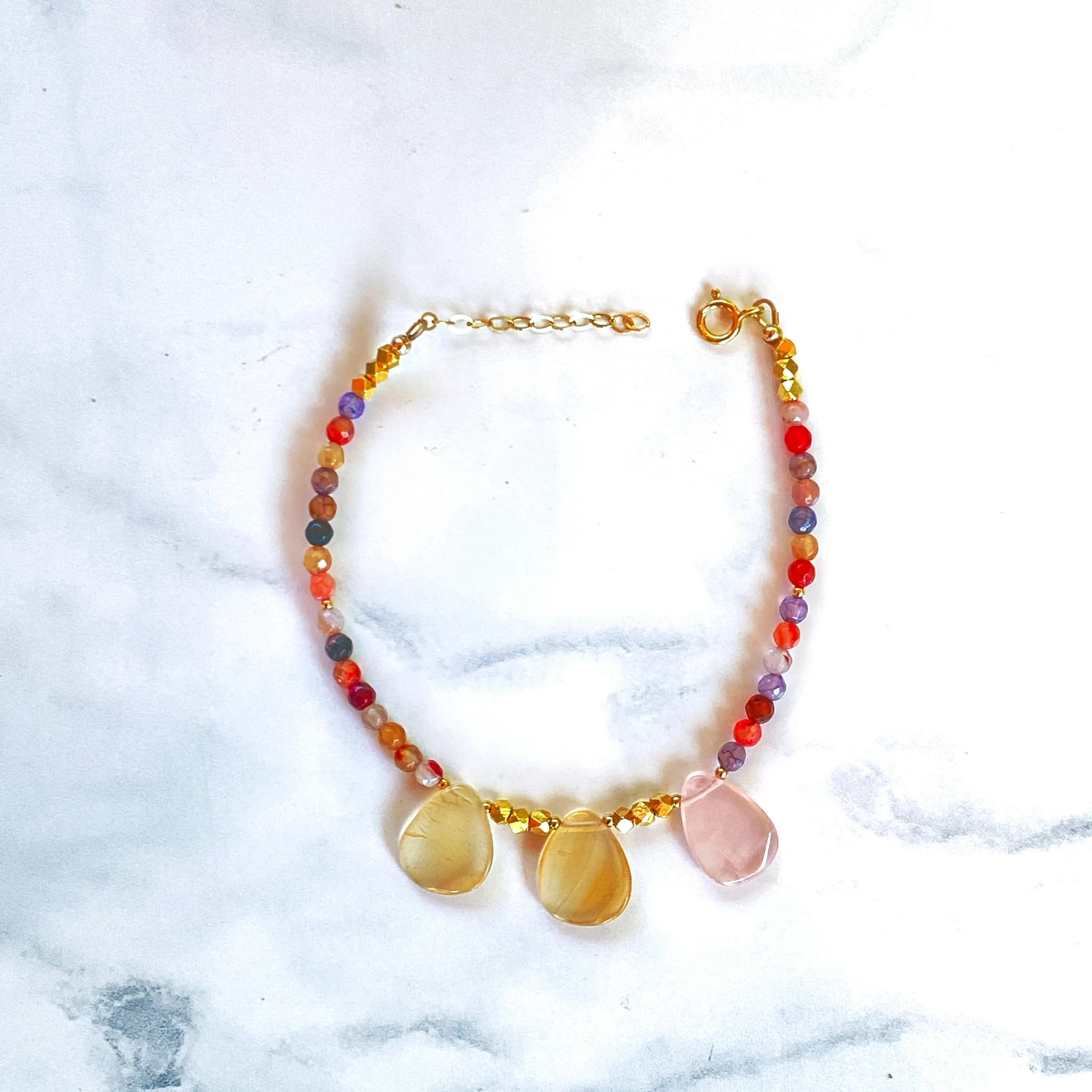 Mixed color agates gemstone anklet 14kt Gold Fill beads and chain