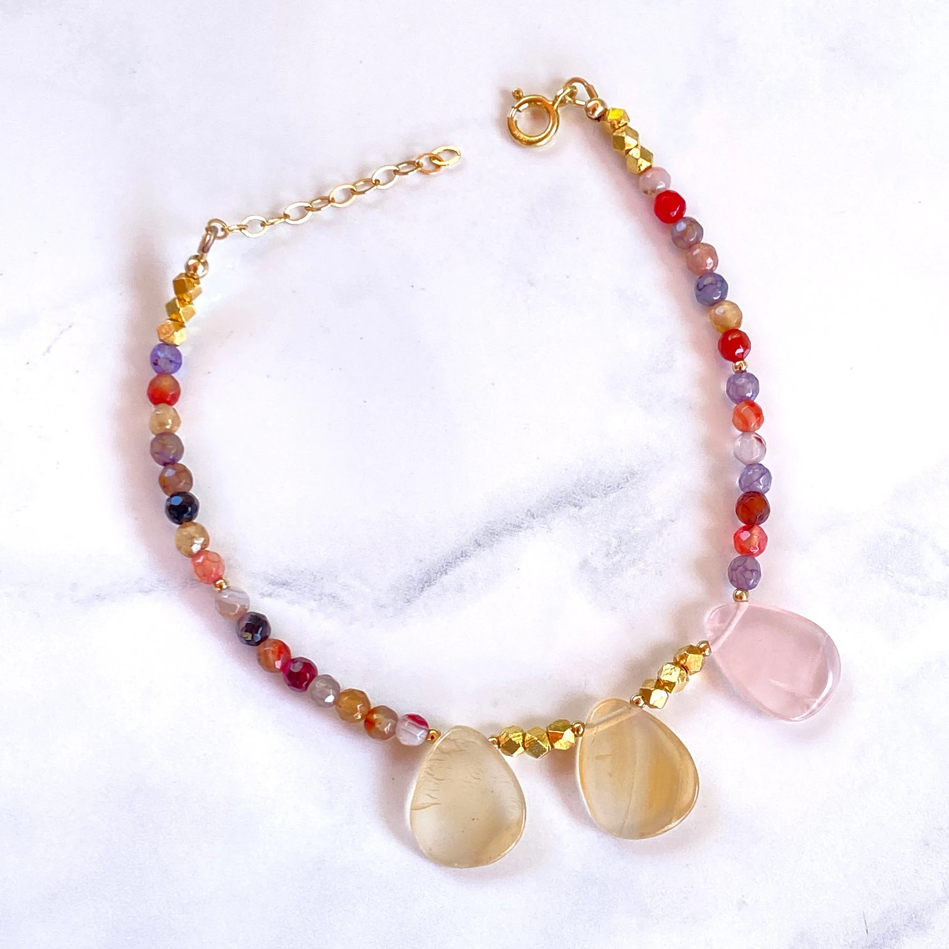 Mixed color agates gemstone anklet 14kt Gold Fill beads and chain