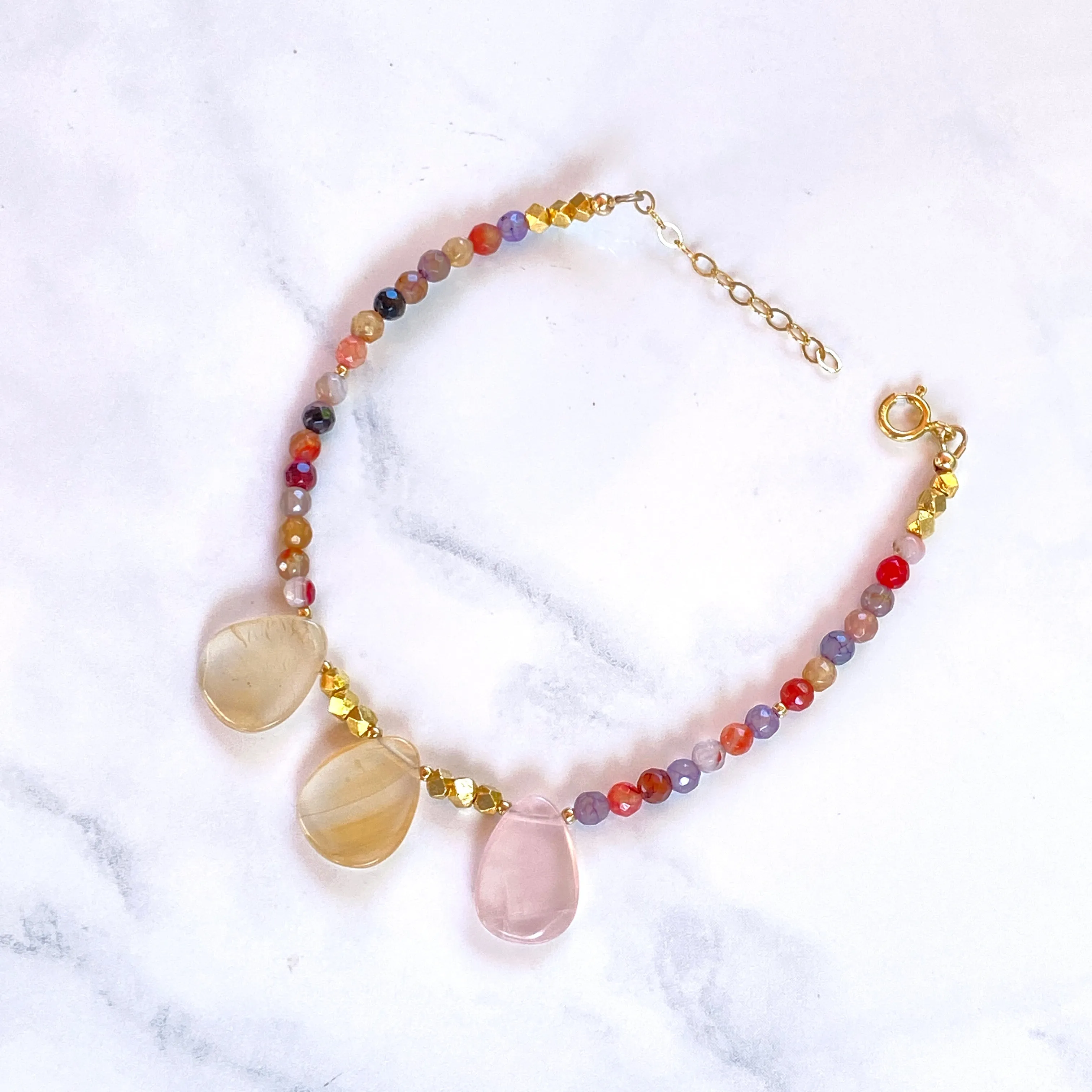 Mixed color agates gemstone anklet 14kt Gold Fill beads and chain