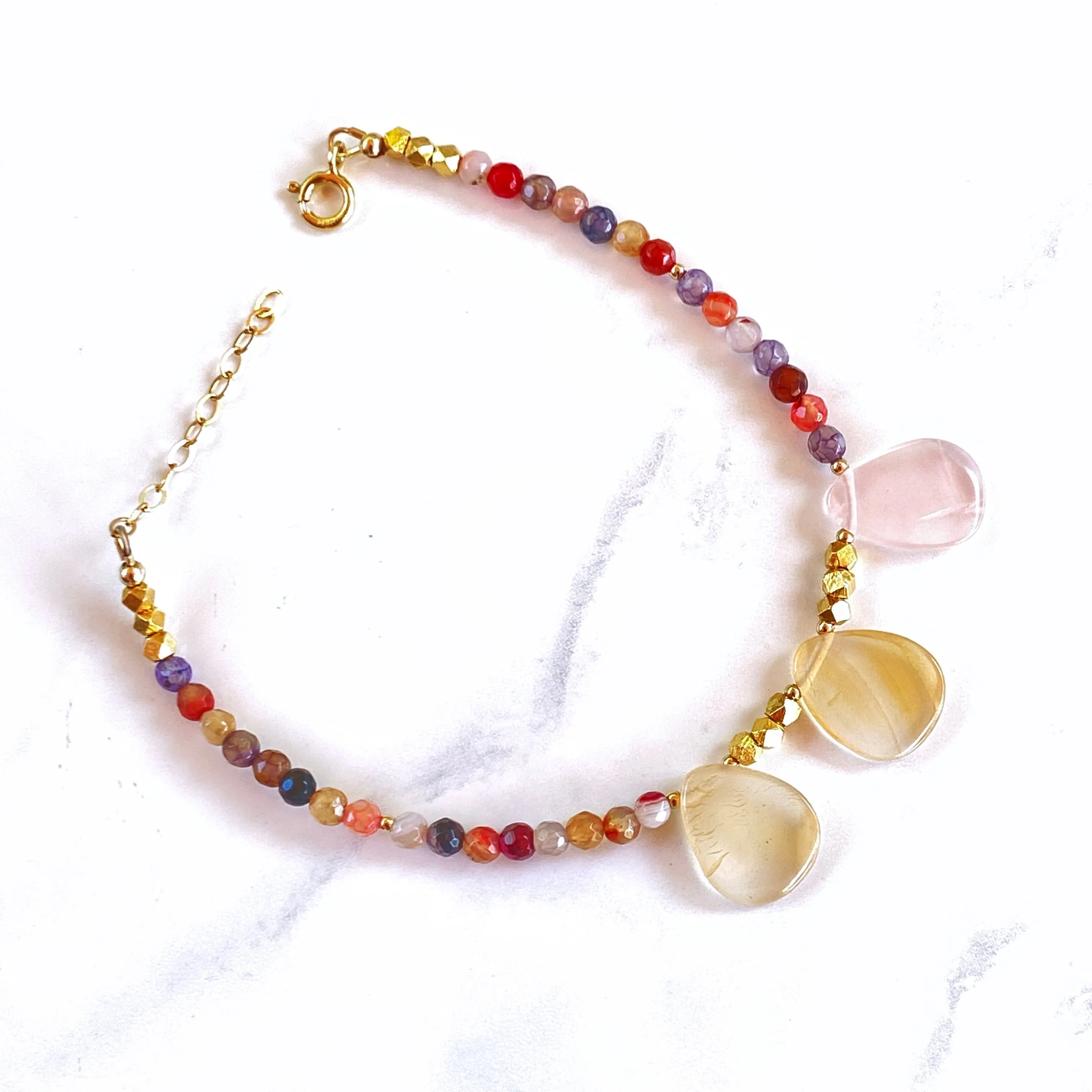 Mixed color agates gemstone anklet 14kt Gold Fill beads and chain