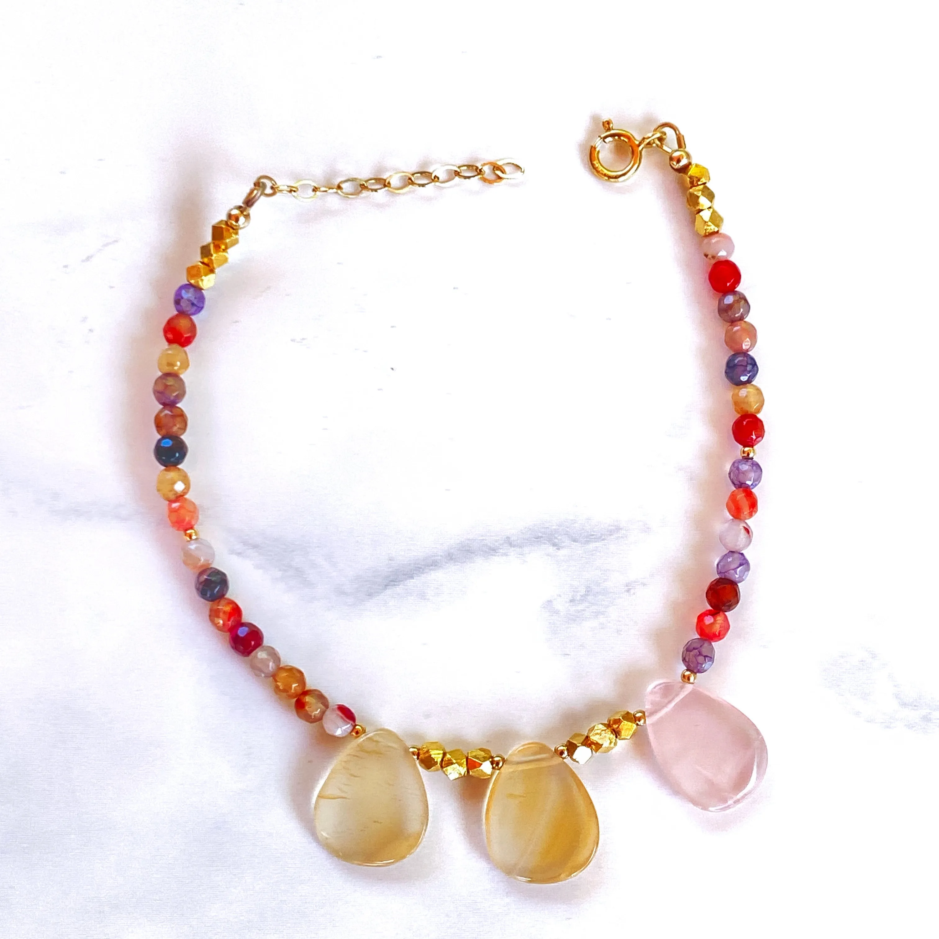 Mixed color agates gemstone anklet 14kt Gold Fill beads and chain