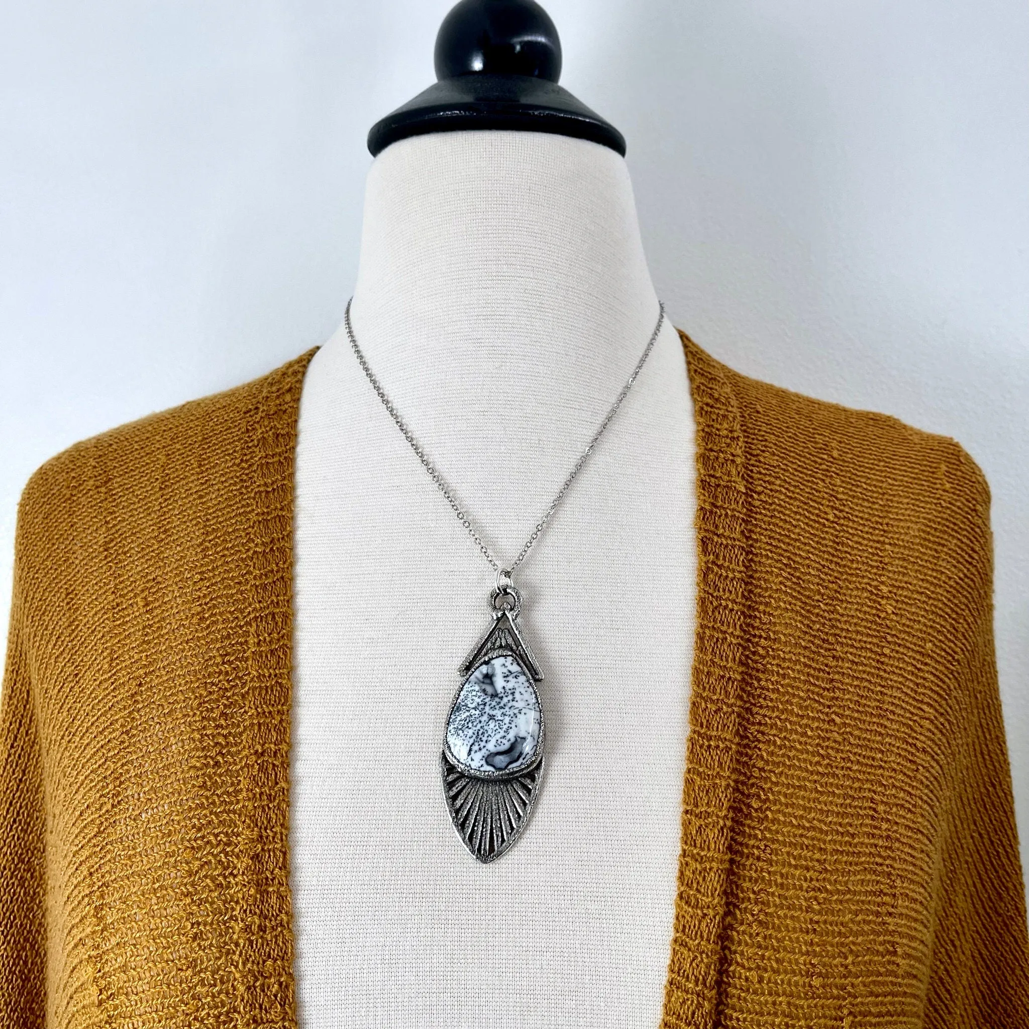 Moss & Moon Collection - Dendritic Agate Statement Necklace set in Fine Silver / One of a Kind - by Foxlark