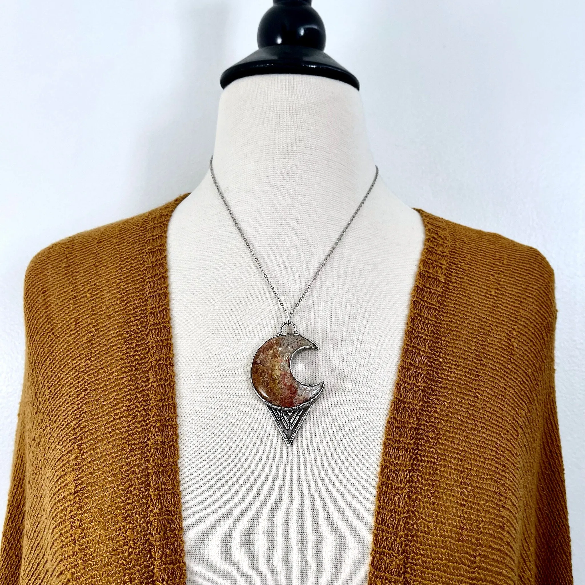 Moss & Moon Collection - Fossilized Coral Statement Necklace set in Fine Silver / One of a Kind - by Foxlark