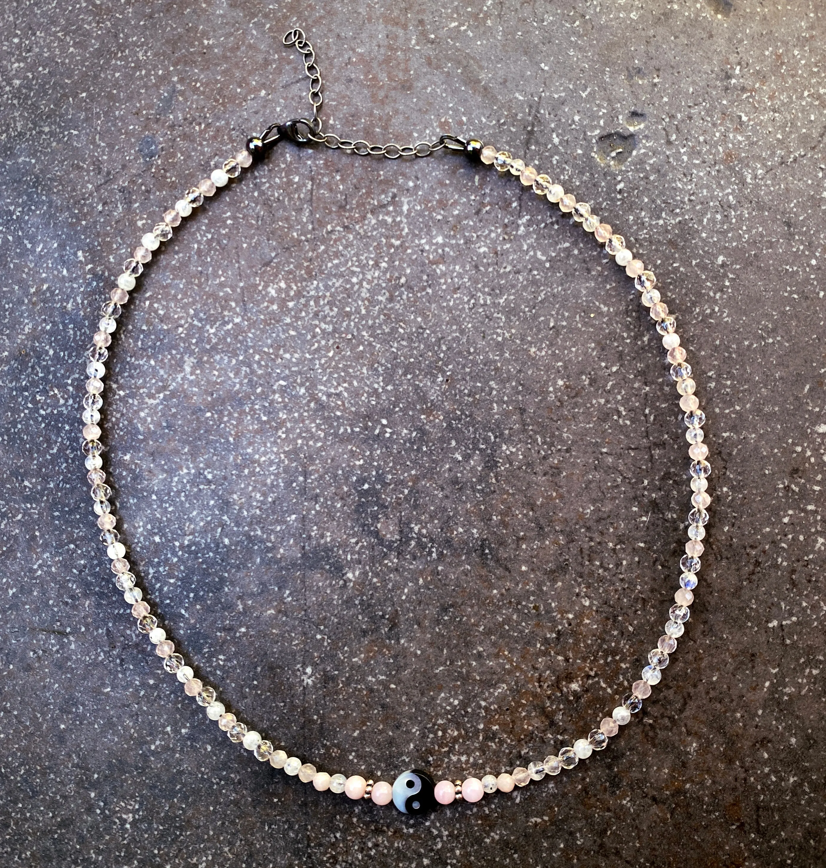 Mother of Pearl and gemstone Sterling silver Yin Yang Choker