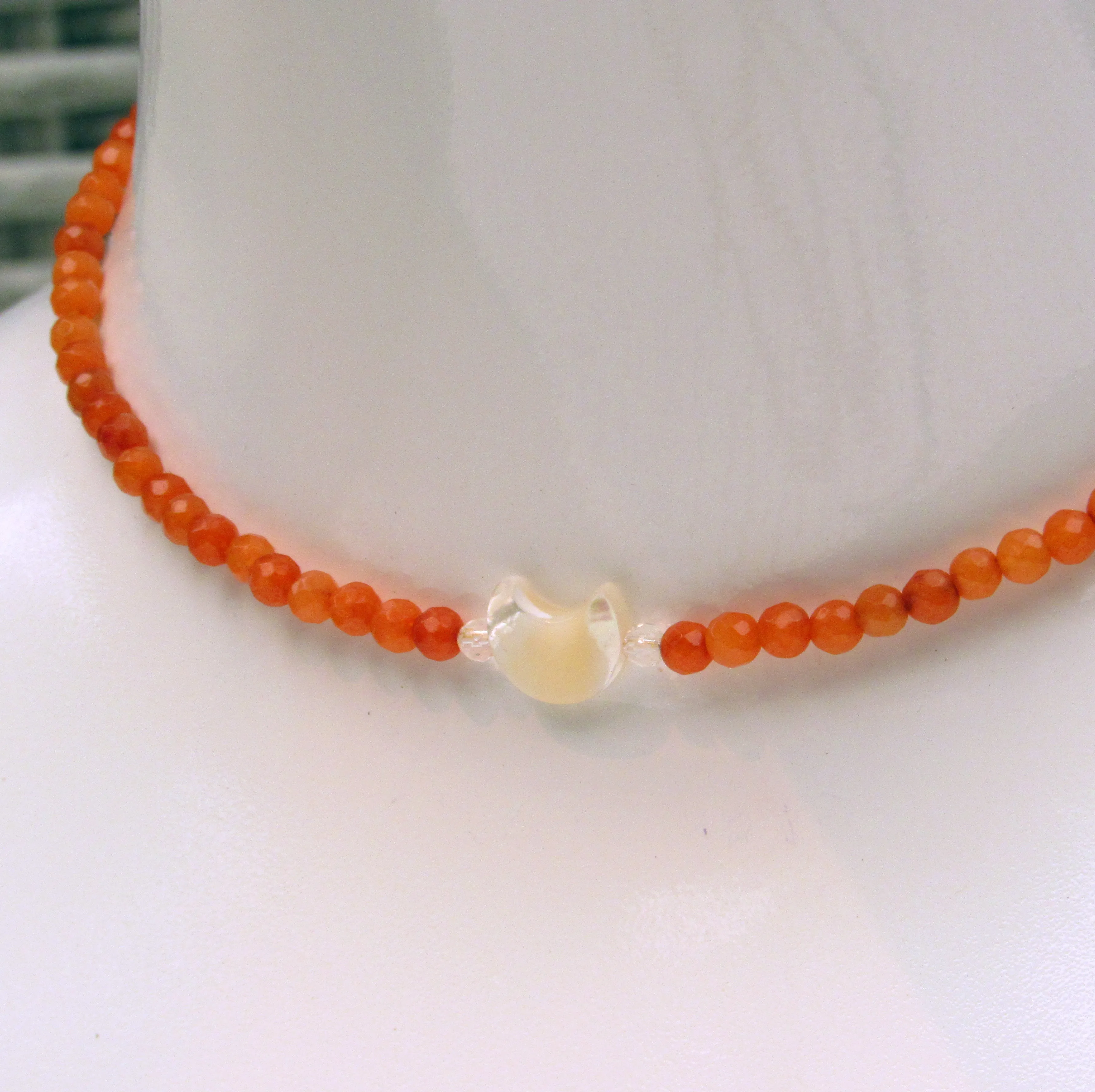 Mother of Pearl Moon Choker with Carnelian gemstone and 14 kt Gold Filled components