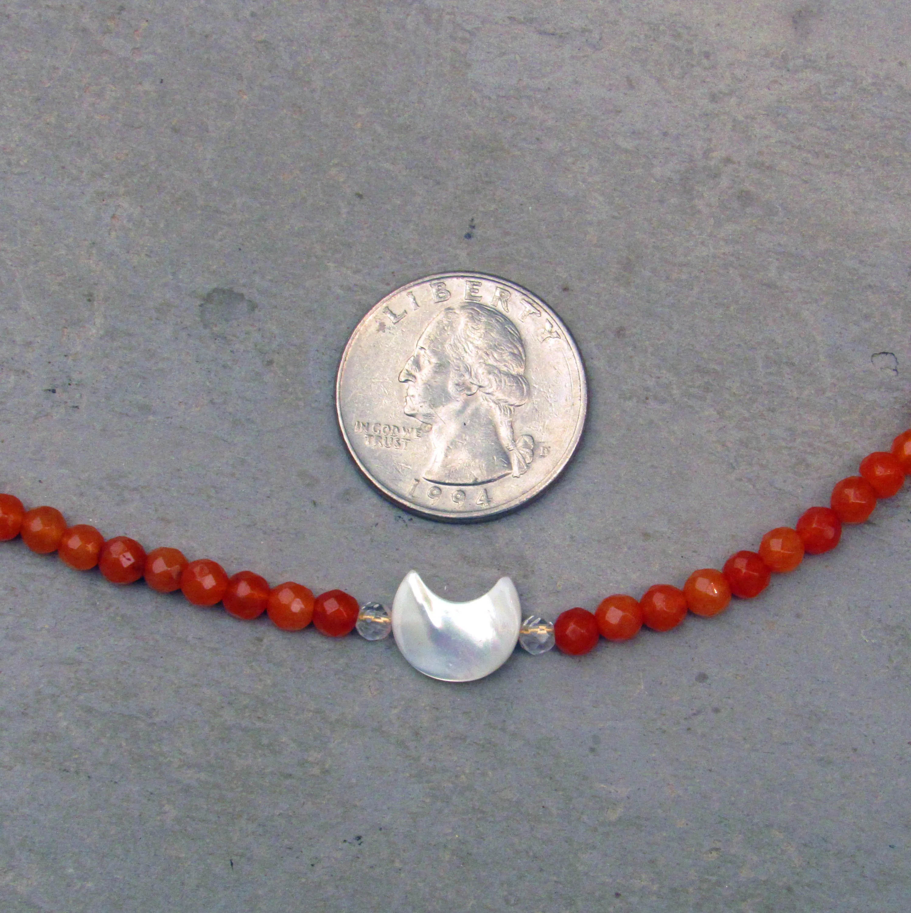 Mother of Pearl Moon Choker with Carnelian gemstone and 14 kt Gold Filled components