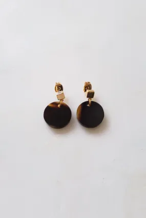 Nho Be Circle Buffalo Horn Stud Dangle Earrings