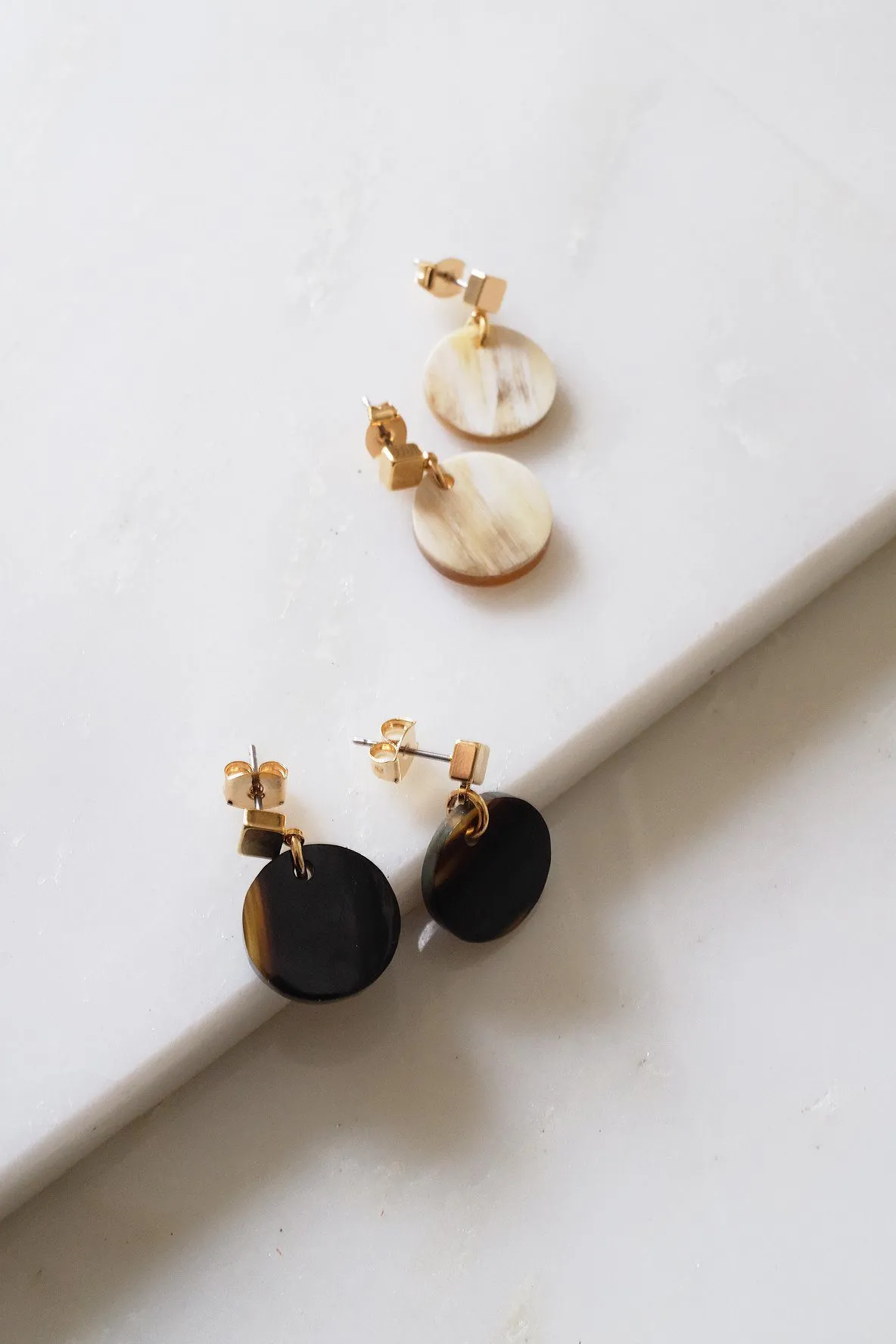 Nho Be Circle Buffalo Horn Stud Dangle Earrings