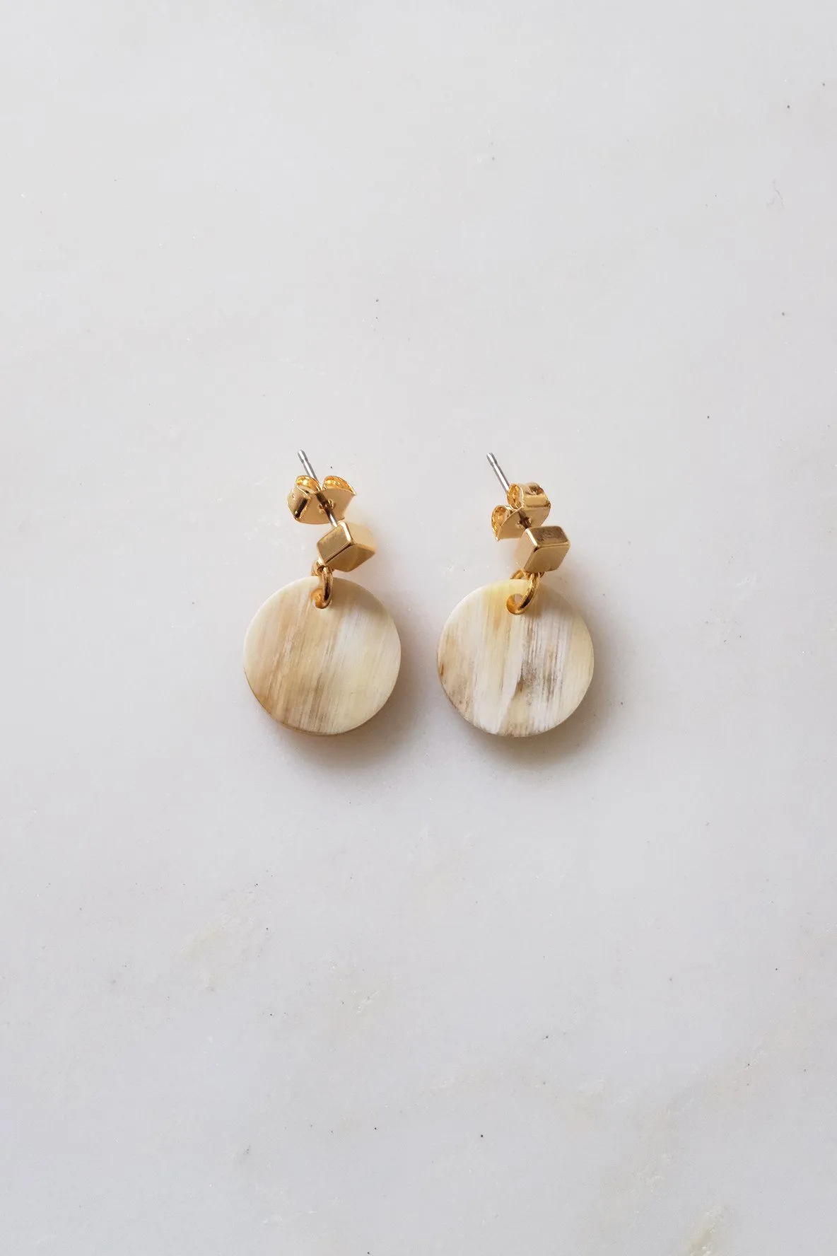 Nho Be Circle Buffalo Horn Stud Dangle Earrings